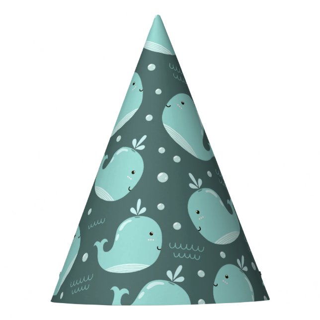 Niedliches Walmuster auf Aquamarinem blauen Kinder Partyhütchen (Vorderseite)