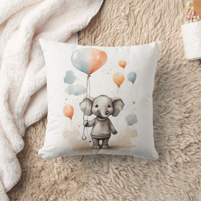 Niedliches Wasserfarben Elephant Red Blue Balloon  Kissen (Decke)