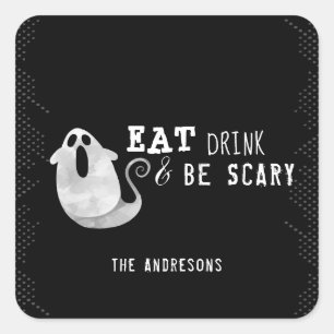 Niedliches Wasserfarben Ghost Eat Drink Beängstige Quadratischer Aufkleber