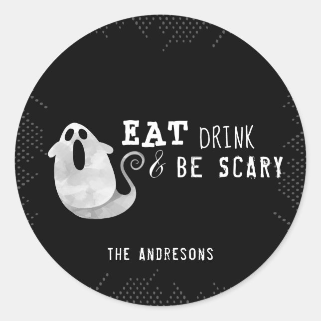 Niedliches Wasserfarben Ghost Eat Drink Beängstige Runder Aufkleber (Vorderseite)