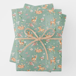 Niedliches Wasserfarben-Hirschmuster Geschenkpapier Set