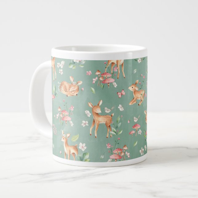 Niedliches Wasserfarben-Hirschmuster Jumbo-Tasse (Vorderseite Links)