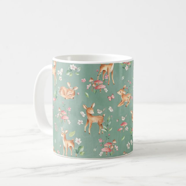 Niedliches Wasserfarben-Hirschmuster Kaffeetasse (Vorderseite Links)