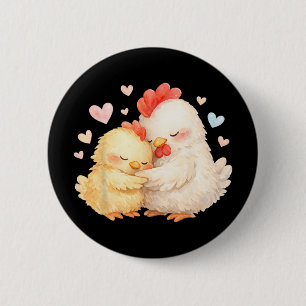 Niedliches Wasserfarben-Huhn, das sanft umarmt _1 Button