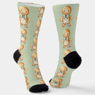 Niedliches Wasserfarben-Lebkuchen-Girl-Muster Grün Socken