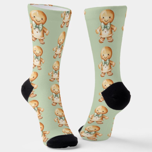 Niedliches Wasserfarben-Lebkuchen-Girl-Muster Grün Socken (Gewinkelt)