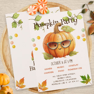 Niedliches Wasserfarben Orange Pumpkin Kid Hallowe Einladung