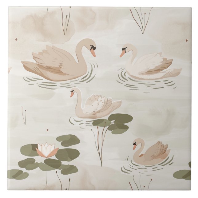 Niedliches Wasserfarben-Schwanenmuster Fliese (Vorderseite)