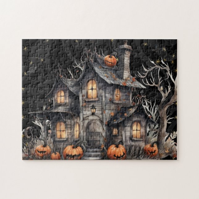 Niedliches Wasserfarben-Spuk HausHalloween (Horizontal)