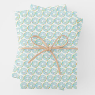Niedliches Wasserfarbenblau Sprinkle Donuts Muster Geschenkpapier Set