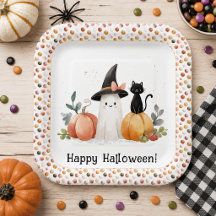 Niedliches Wasserfarbenghost Black Cat Katzenkürbi