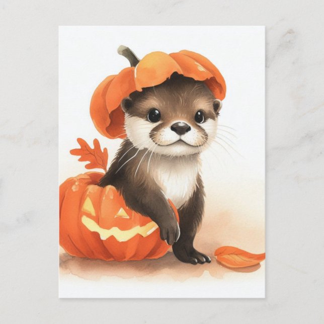 Niedliches WasserfarbenHalloween Otter Postkarte (Vorderseite)