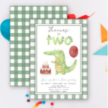 Niedliches Wasserfarbenkrokodil Zwei Geburtstagspa