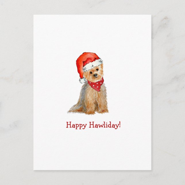 Niedliches WasserfarbenYorkie im Weihnachtsmannmüt Postkarte (Vorderseite)