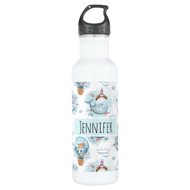 Niedliches Wasserfarbmuster für Wale Edelstahlflasche (Vorderseite)