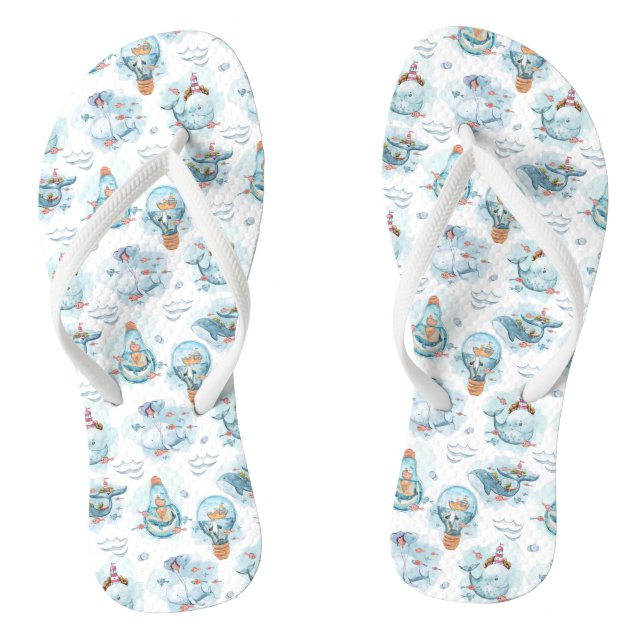 Niedliches Wasserfarbmuster für Wale Flip Flops (Fußbett)