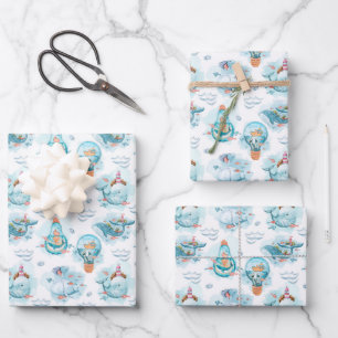 Niedliches Wasserfarbmuster für Wale Geschenkpapier Set