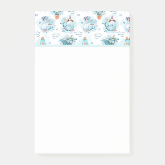 Niedliches Wasserfarbmuster für Wale Post-it Klebezettel (Vorderseite)