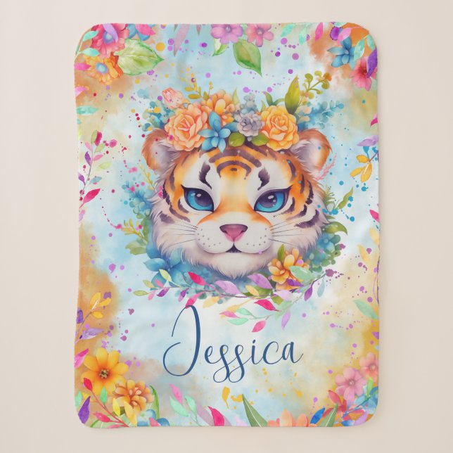 Niedliches Wasserfarbtiger mit Blume Sherpadecke (Vorderseite)