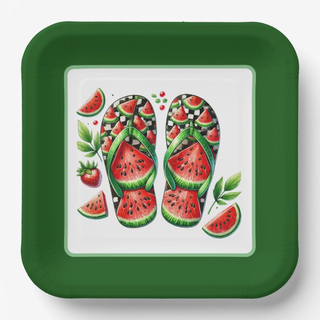 Niedliches Wassermelone gedreht Flop Beach Party Pappteller (Vorderseite)