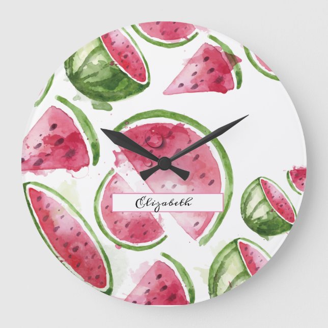 Niedliches Wassermelone  Große Wanduhr (Vorderseite)