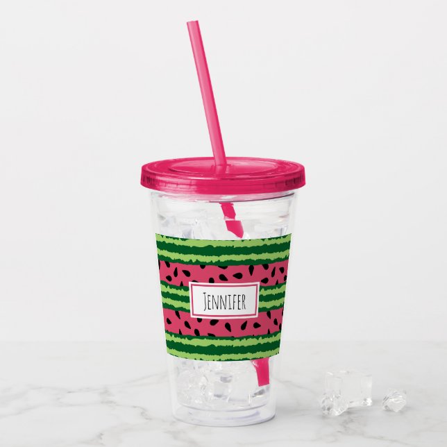 Niedliches Wassermelone Muster Pink & Green Acryltrinkbecher (Vorderseite Ice)