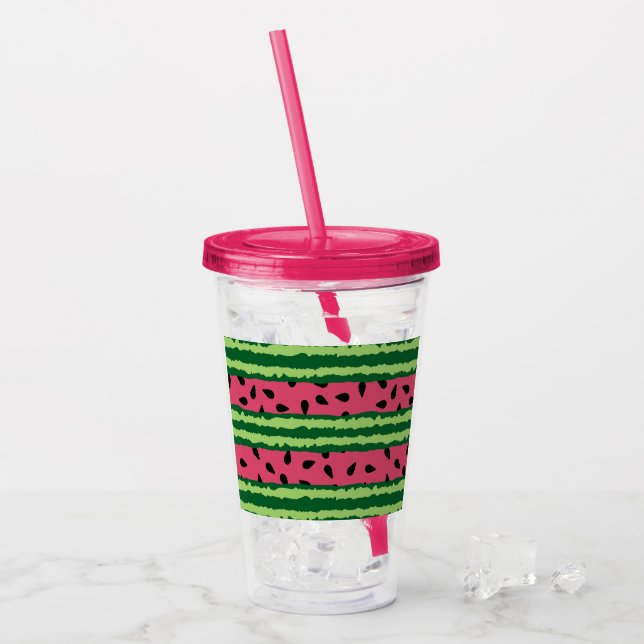 Niedliches Wassermelone Muster Pink & Green Acryltrinkbecher (Vorderseite Ice)