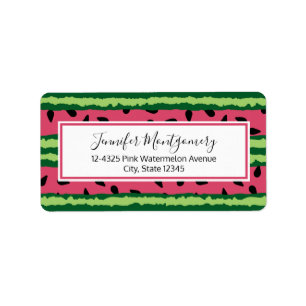Niedliches Wassermelone Muster Pink & Green Adressaufkleber