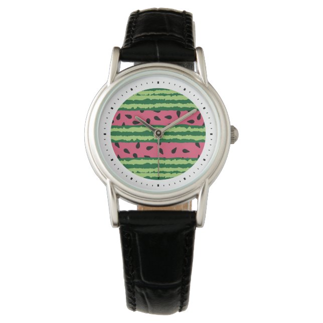 Niedliches Wassermelone Muster Pink & Green Armbanduhr (Vorderseite)