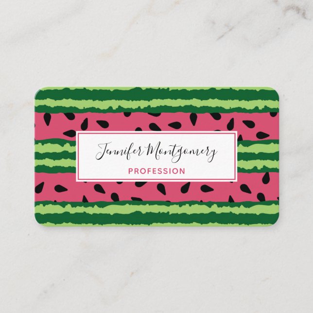 Niedliches Wassermelone Muster Pink & Green Visitenkarte (Vorderseite)