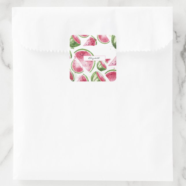 Niedliches Wassermelone Quadratischer Aufkleber (Tasche)
