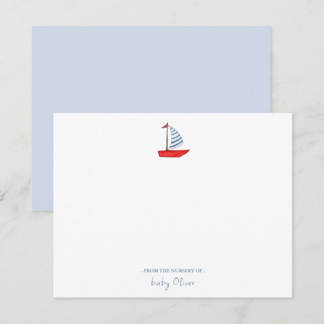 Niedliches Wassersportsegelschiff nautisches Baby Dankeskarte (Vorne/Hinten)