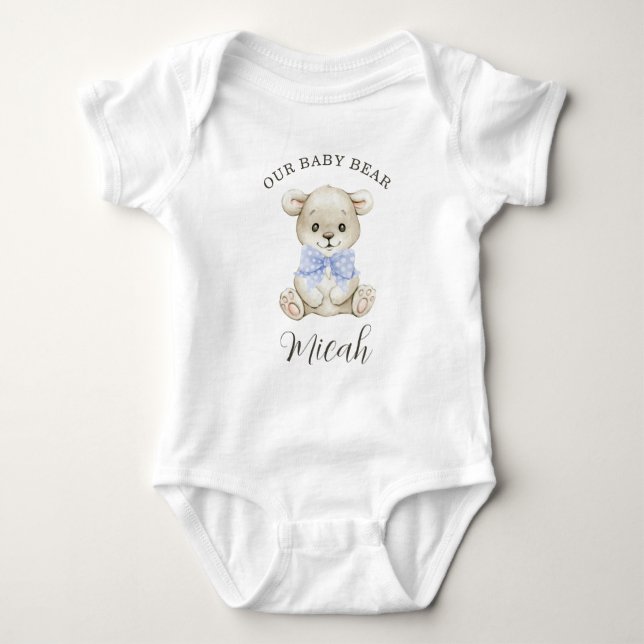 Niedliches Watercolor Baby Bear Blue Bow Strampler (Vorderseite)