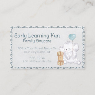 Niedliches Watercolor Baby Elephant Daycare Visitenkarte