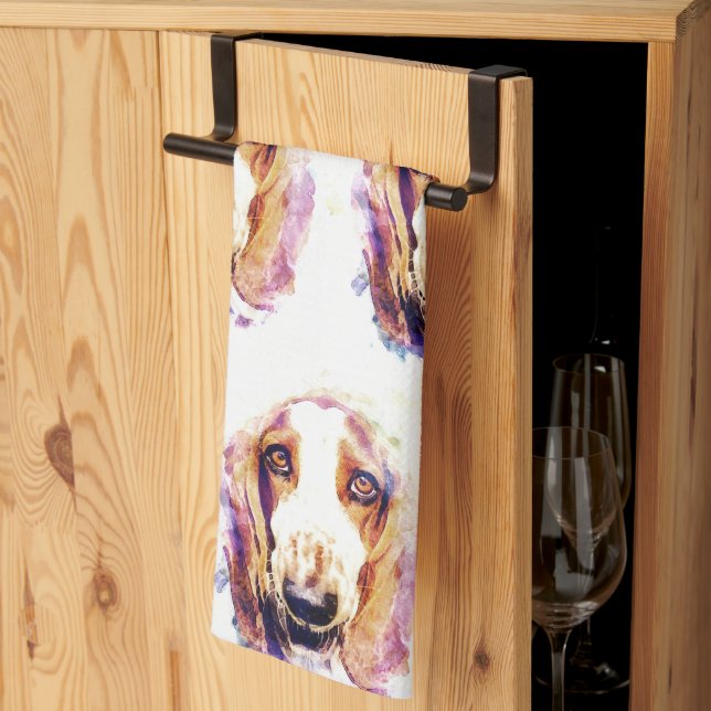 Niedliches Watercolor Basset Hound Hund Kopf Geschirrtuch (Drittel gefaltet)