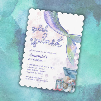 Niedliches Watercolor Mermaid Birthday Pool Party Einladung