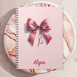 Niedliches Watercolor Pink Bow Individuelle Name N Notizblock