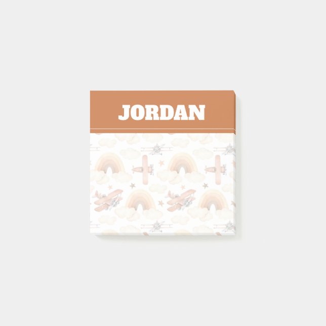 Niedliches Watercolor Rainbow-Flugzeugmuster Post-it Klebezettel (Vorderseite)