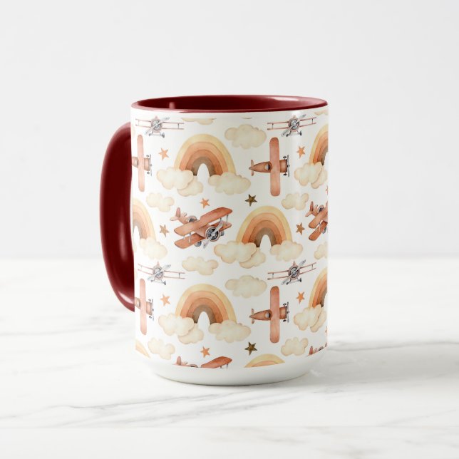 Niedliches Watercolor Rainbow-Flugzeugmuster Tasse (Vorderseite Links)