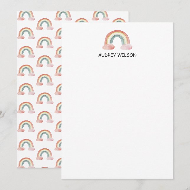 Niedliches Watercolor Rainbow Personalisiert Stati Mitteilungskarte (Vorne/Hinten)