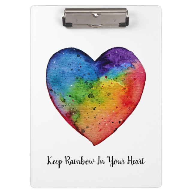Niedliches Watercolor Regenbogen-Herz Klemmbrett (Vorderseite)
