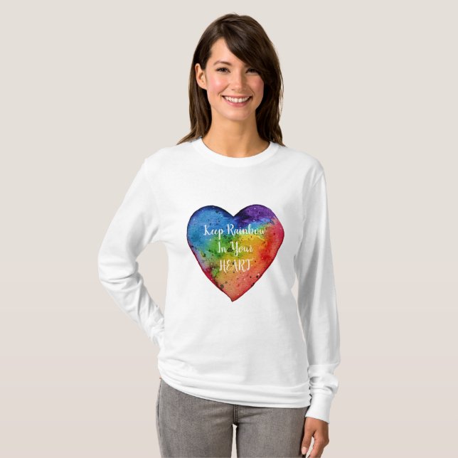 Niedliches Watercolor-Regenbogen-Herz T-Shirt (Vorne ganz)