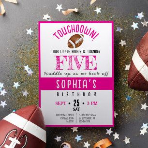 Niedliches Watercolor Rookie Football Girl Geburts Einladung