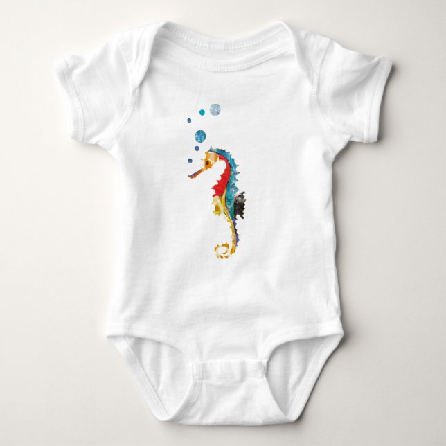 Niedliches Watercolor SEEpferdeSeepferd Ozean-Tier Baby Strampler (Vorderseite)