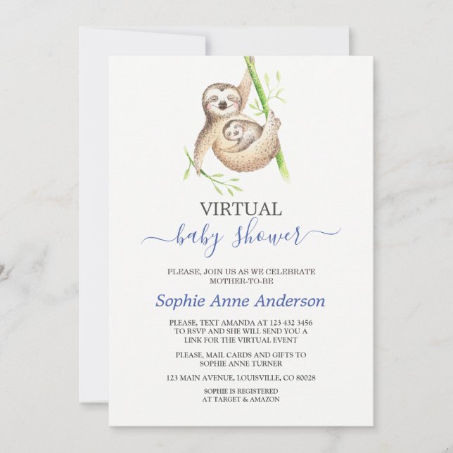 Niedliches Watercolor Steckplatz Virtual Baby Dusc Einladung (Vorderseite)