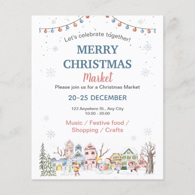Niedliches Watercolor Winterurlaubsmarkt Flyer (Vorne)