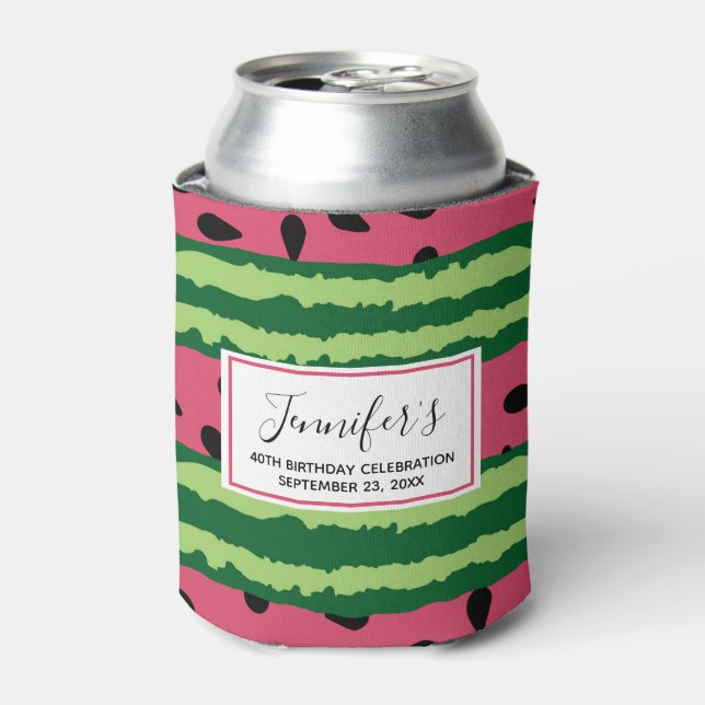 Niedliches Watermelon Muster Pink & Green Geburtst Dosenkühler (Kanne Vorderseite)