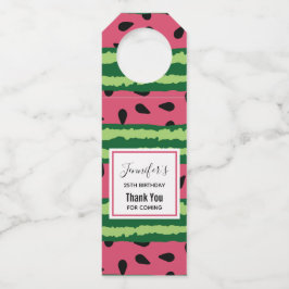 Niedliches Watermelon Muster Pink & Green Geburtst Flaschenanhänger