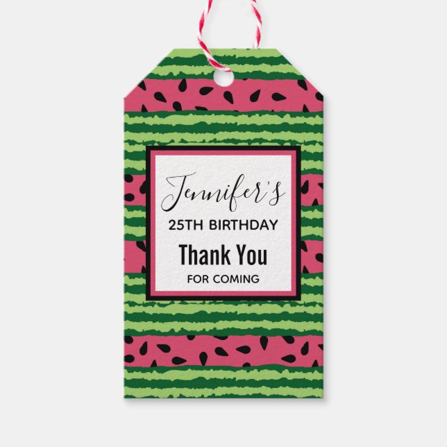 Niedliches Watermelon Muster Pink & Green Geburtst Geschenkanhänger (Vorderseite)