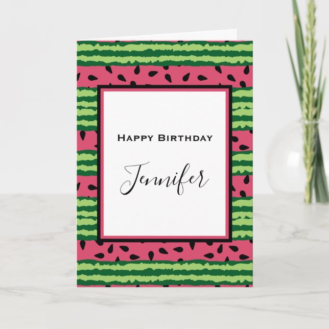 Niedliches Watermelon Muster Pink & Green Geburtst Karte (Vorderseite)